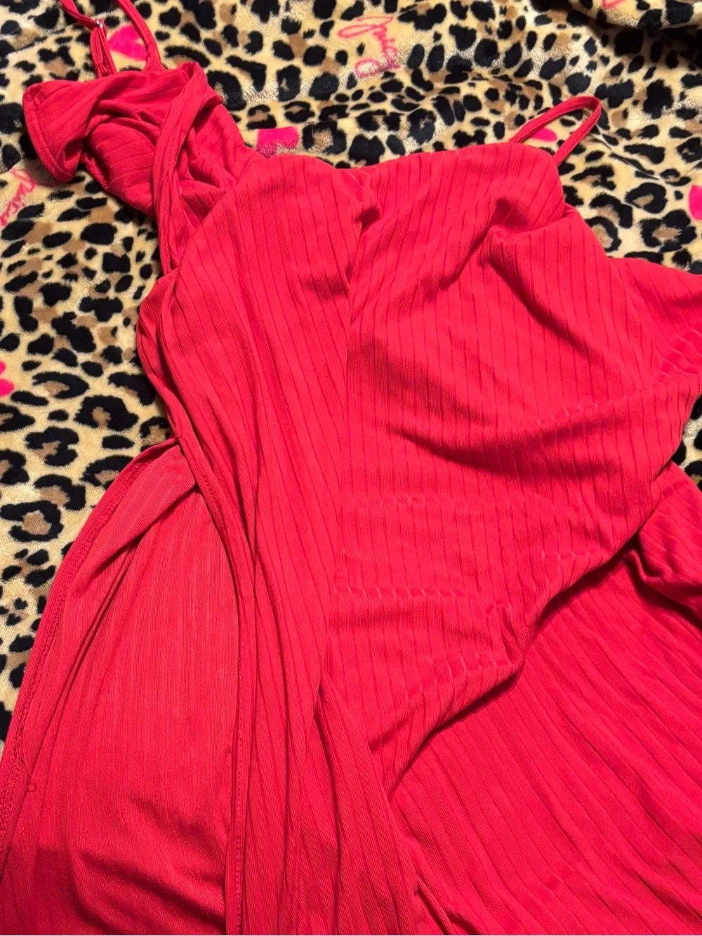 Absolutely Red Ribbed Slip Dress - Picture 3 of 5